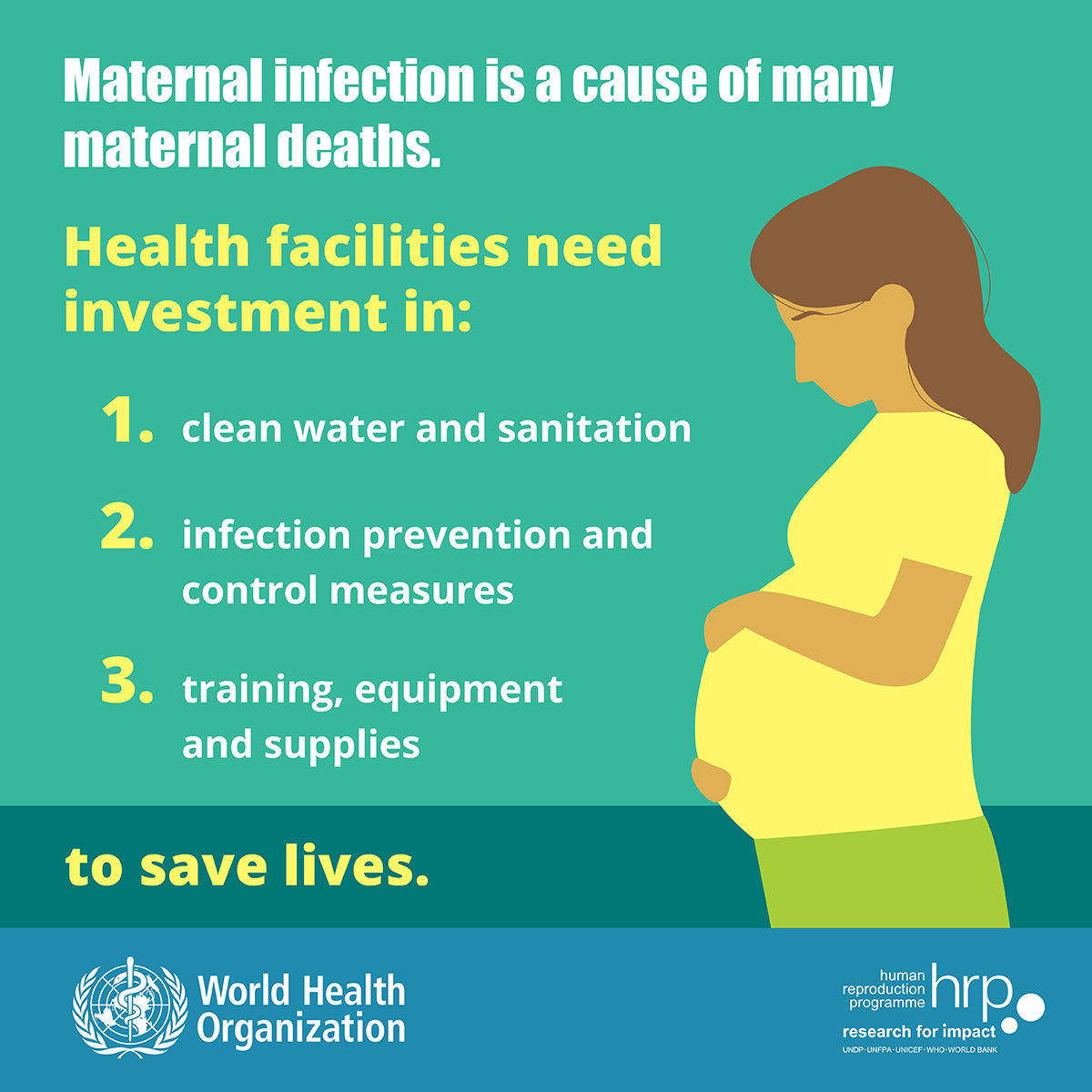 Health facilities need investment in (1) clean water and sanitation; (2) infection prevention and control measures; (3) training, equipment and supplies